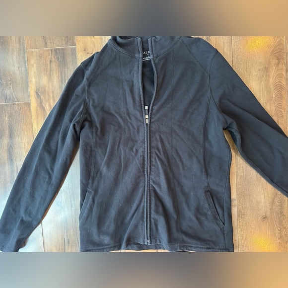 Talbots Black Zip Up Jacket Cotton Stretch Mock Neck Athleisure M - Picture 2 of 6